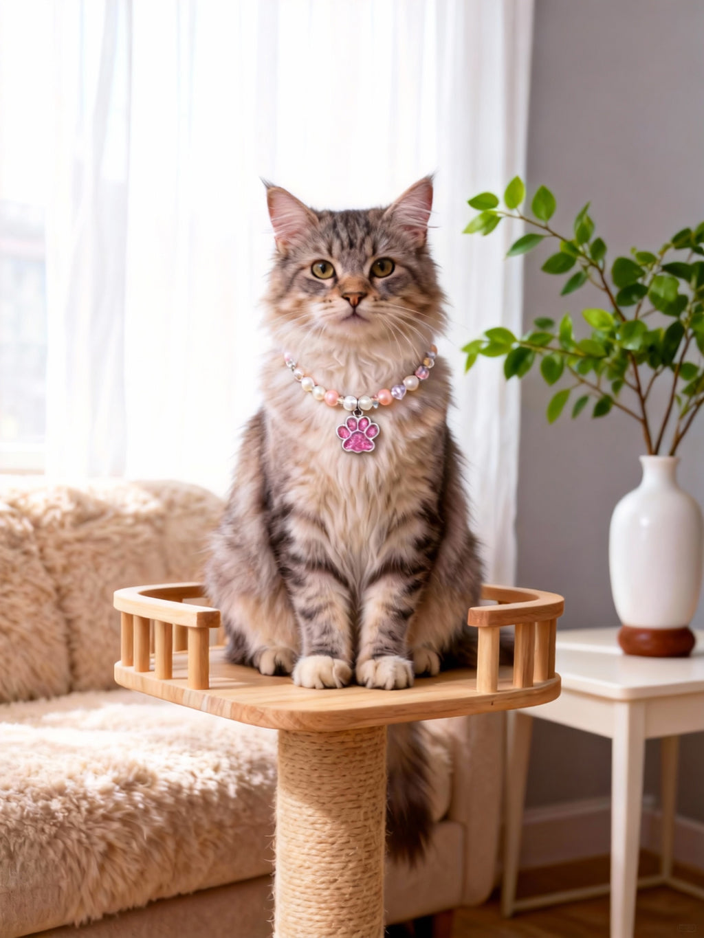 Cat Pearl Necklace  Paw Print Pendant Design Fashion Pet Jewelry