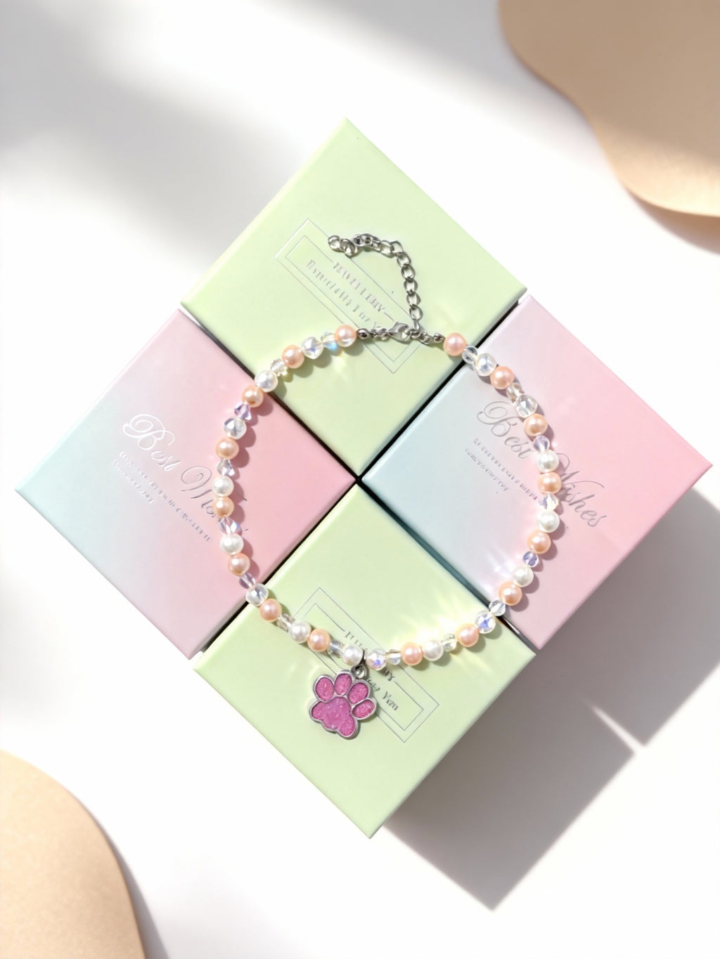 Cat Pearl Necklace  Paw Print Pendant Design Fashion Pet Jewelry