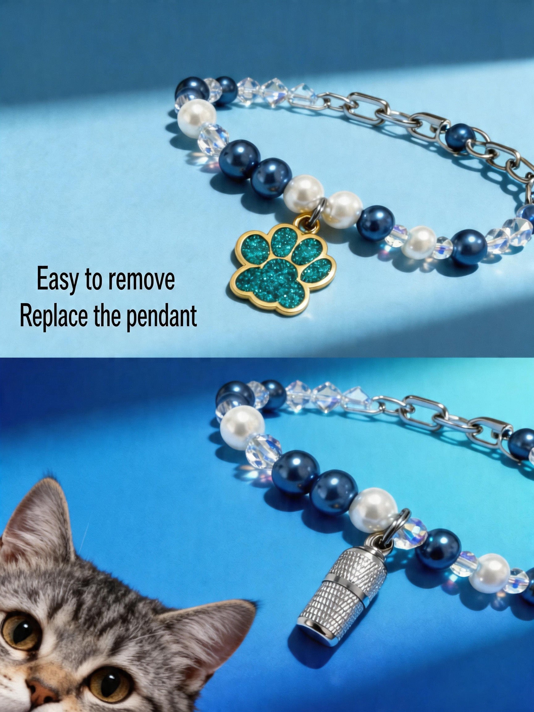 Cat Pearl Necklace  Paw Print Pendant Design Fashion Pet Jewelry