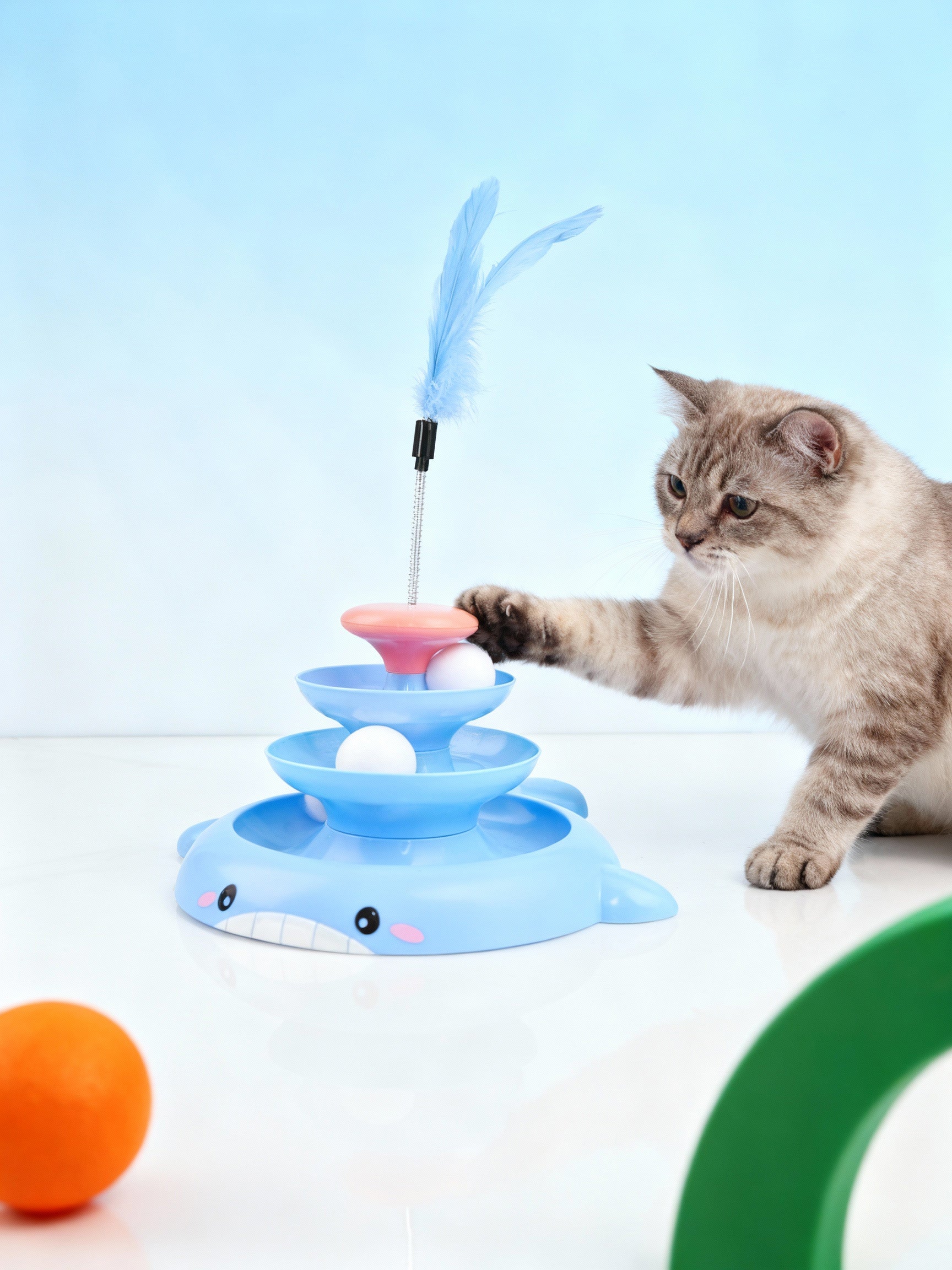 Cat 3 in 1 feather tracking interactive toy  Turntable ball plate design to relieve stress suitable for cats and kittens