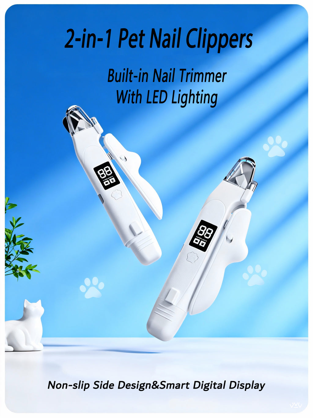 2-in-1 Pet Nail Clippers with Built-in Trimmer & LED Lighting