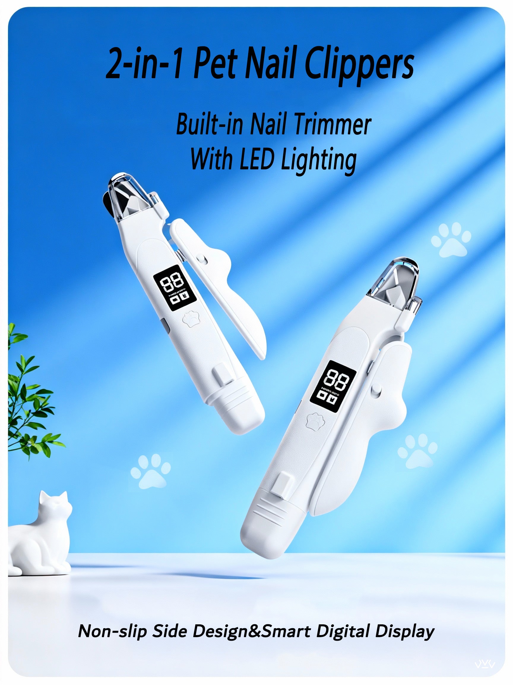 2-in-1 Pet Nail Clippers with Built-in Trimmer & LED Lighting