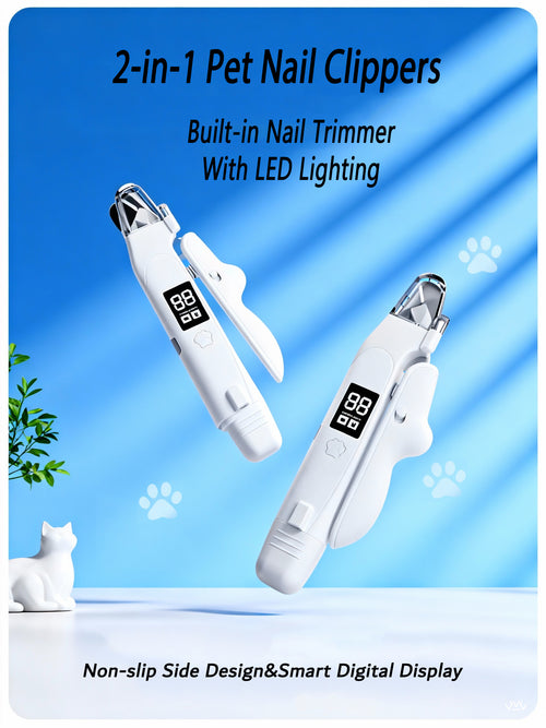 2-in-1 Pet Nail Clippers with Built-in Trimmer & LED Lighting