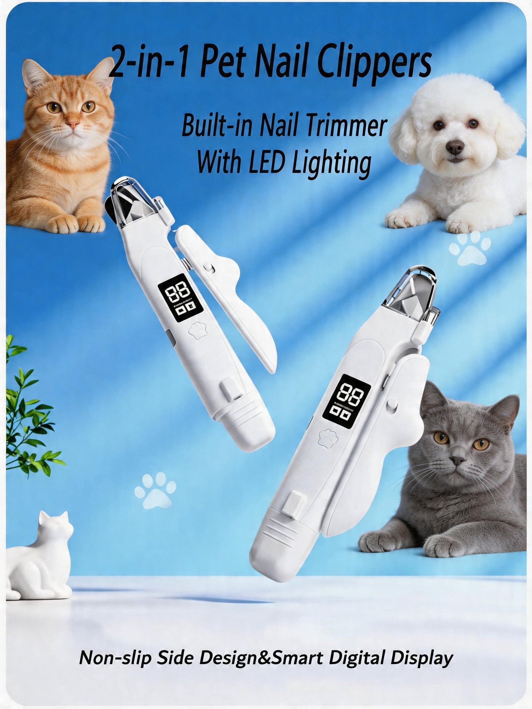 2-in-1 Pet Nail Clippers with Built-in Trimmer & LED Lighting